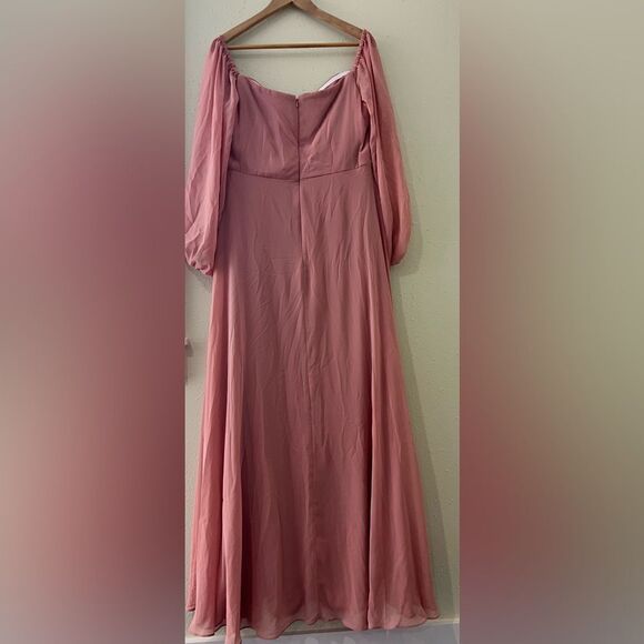 NWT Dessy Collection Convertible Neck Long Sleeve Chiffon Gown Desert Rose - Picture 4 of 11